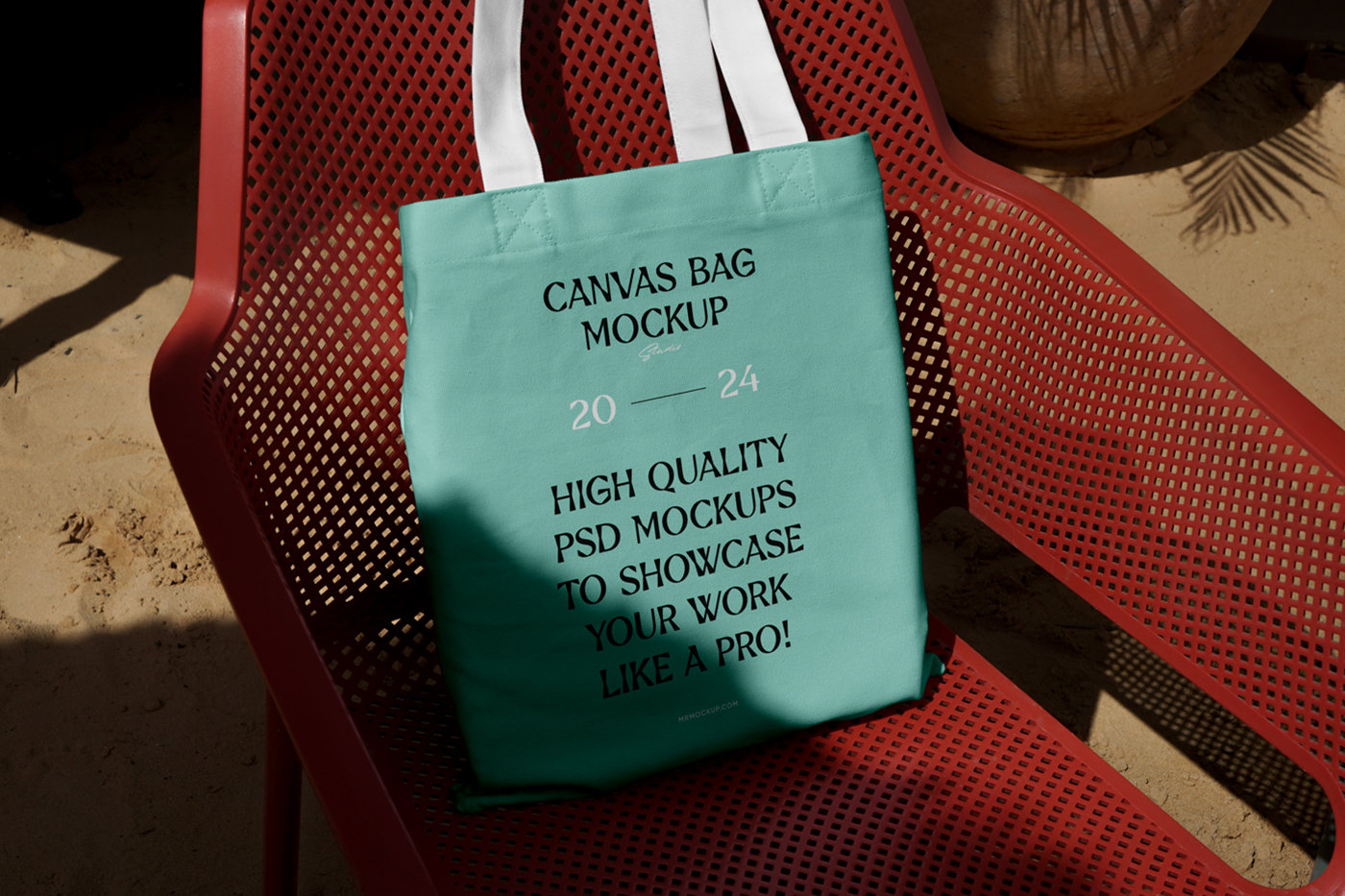 Canvas Bag on Plastic Chair Mockup FREE PSD