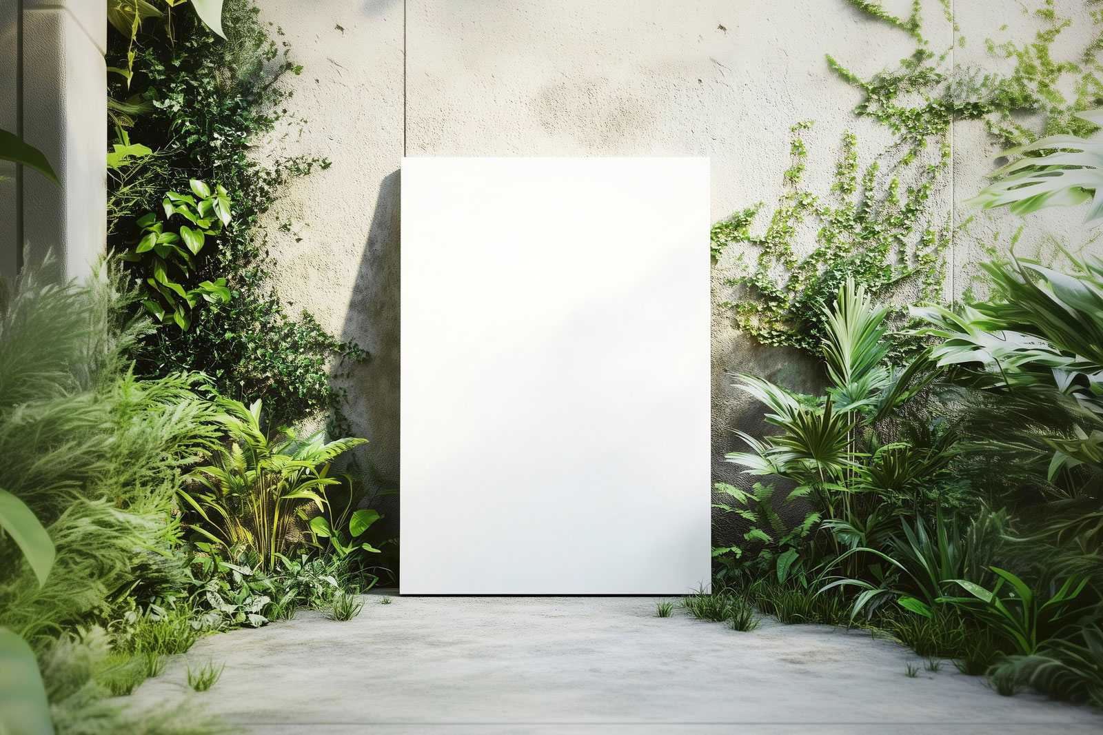 Free Canvas Mockup in Outdoor Garden PSD Template