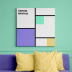 Canvas Square with Sofa and Cushions Mockup