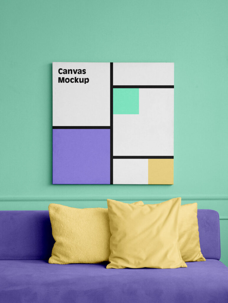 Canvas Square with Sofa and Cushions Mockup
