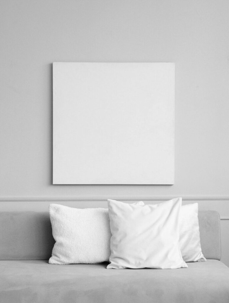 Canvas Square with Sofa and Cushions Mockup