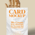 Card with Wooden Hand Mockup