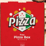Cardboard Pizza Box on Wooden Circle Tree Trunks Mockup