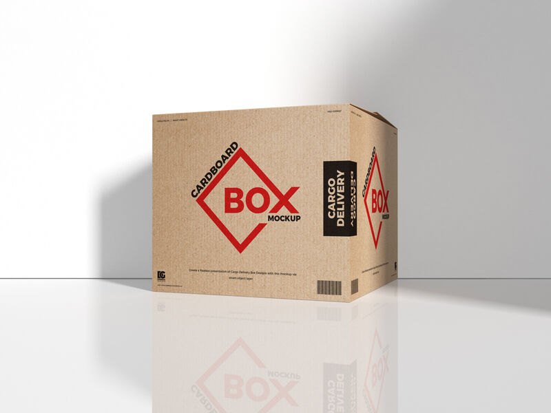 Cargo Delivery Carton Standing in the Half-Side View Mockup
