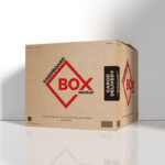 Cargo Delivery Carton Standing in the Half-Side View Mockup
