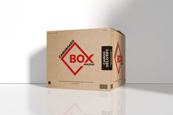 Cargo Delivery Carton Standing in the Half-Side View Mockup