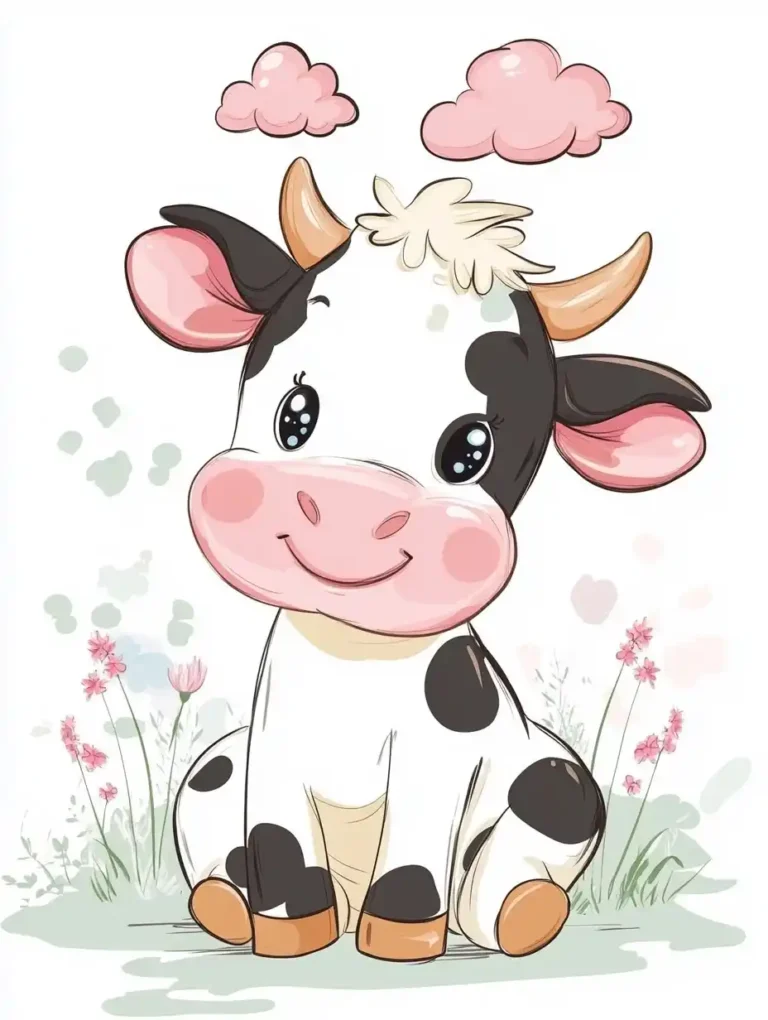 Cartoon Cow with Clouds