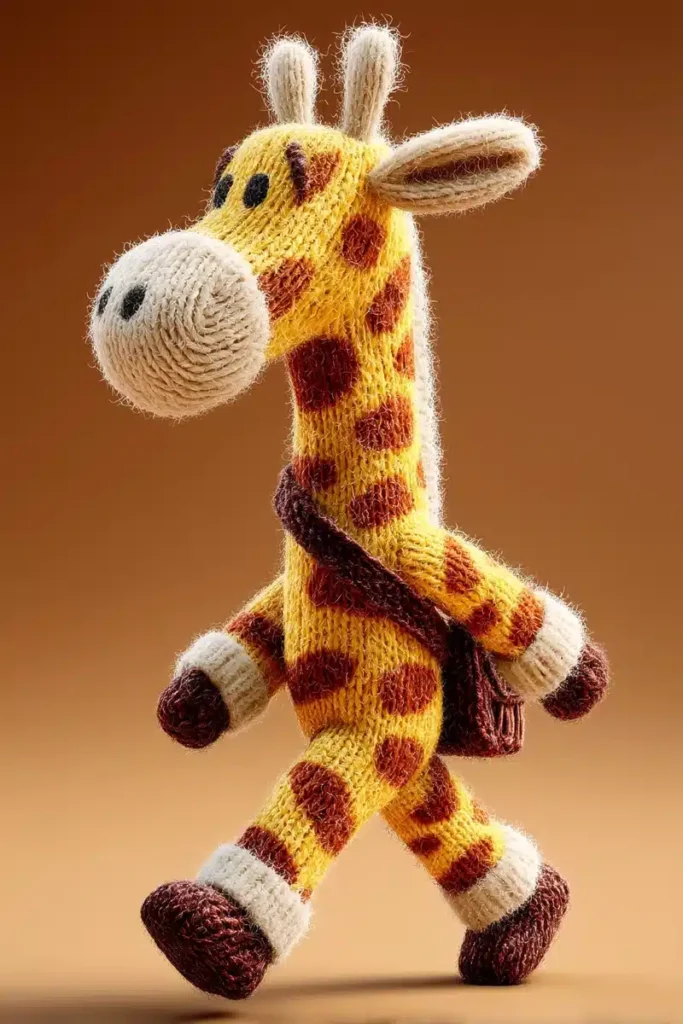 Cartoon Knitted Giraffe Walking