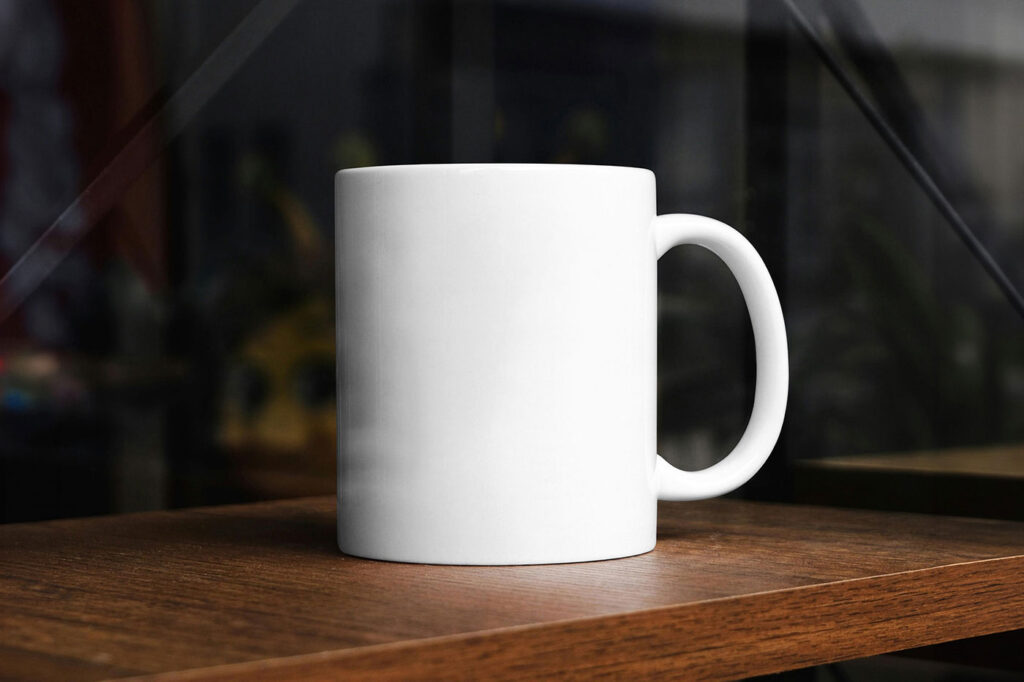 Ceramic Mug on Table Mockup