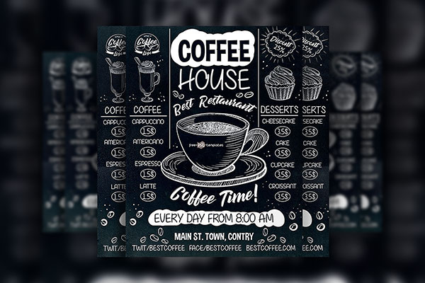 Chalk Illustrated Coffee Shop Flyer and Facebook Cover Template