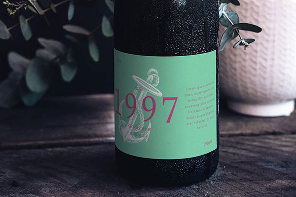 Chill Bottle of Wine with Droplets Mockup