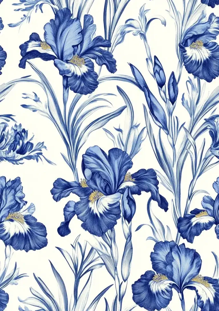 Chinoiserie Irises in Blue