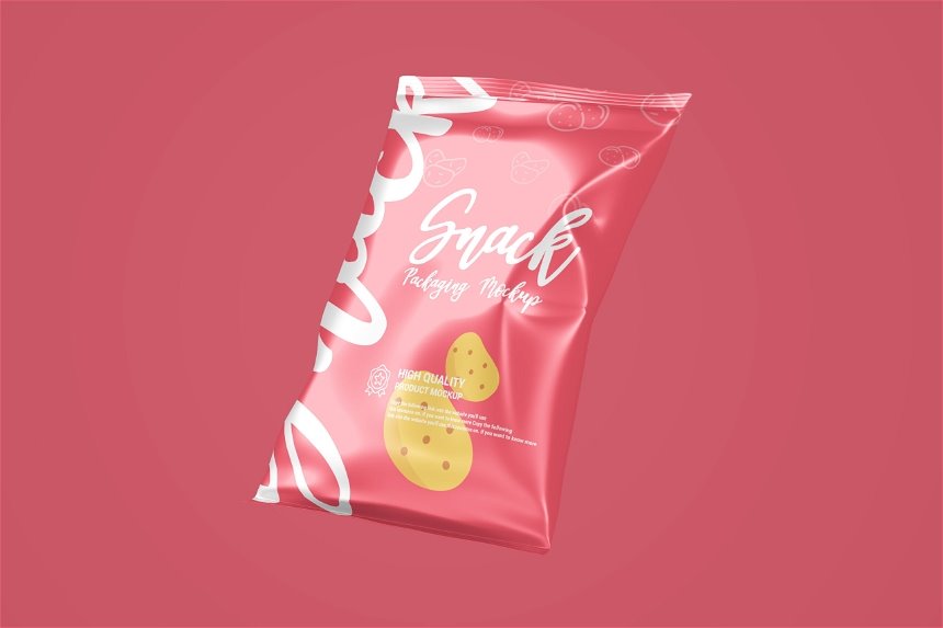 Chips Snacks Foil Pack Mockup in 3 Visions