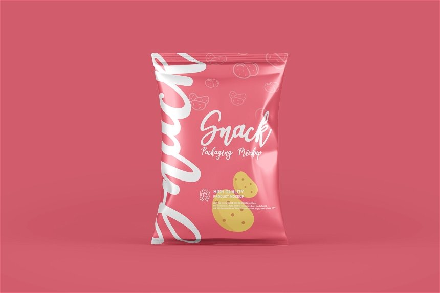 Chips Snacks Foil Pack Mockup in 3 Visions