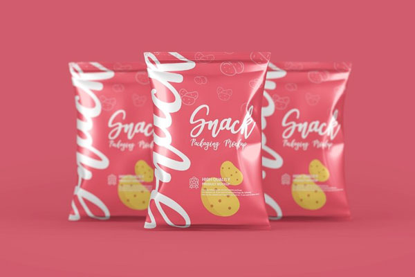 Chips Snacks Foil Pack Mockup in 3 Visions