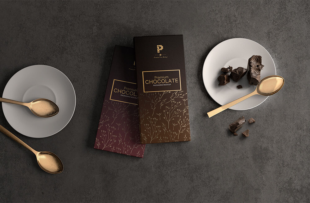 Chocolate Bar Packaging on a Table Mockup