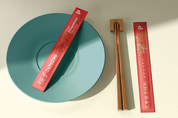 Chopsticks and Packaging on a Table Mockup