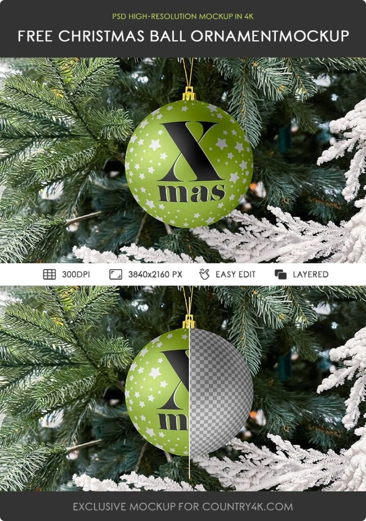 Christmas Ball Mockup on Tree in Front Sight