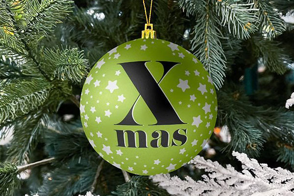 Christmas Ball Mockup on Tree in Front Sight