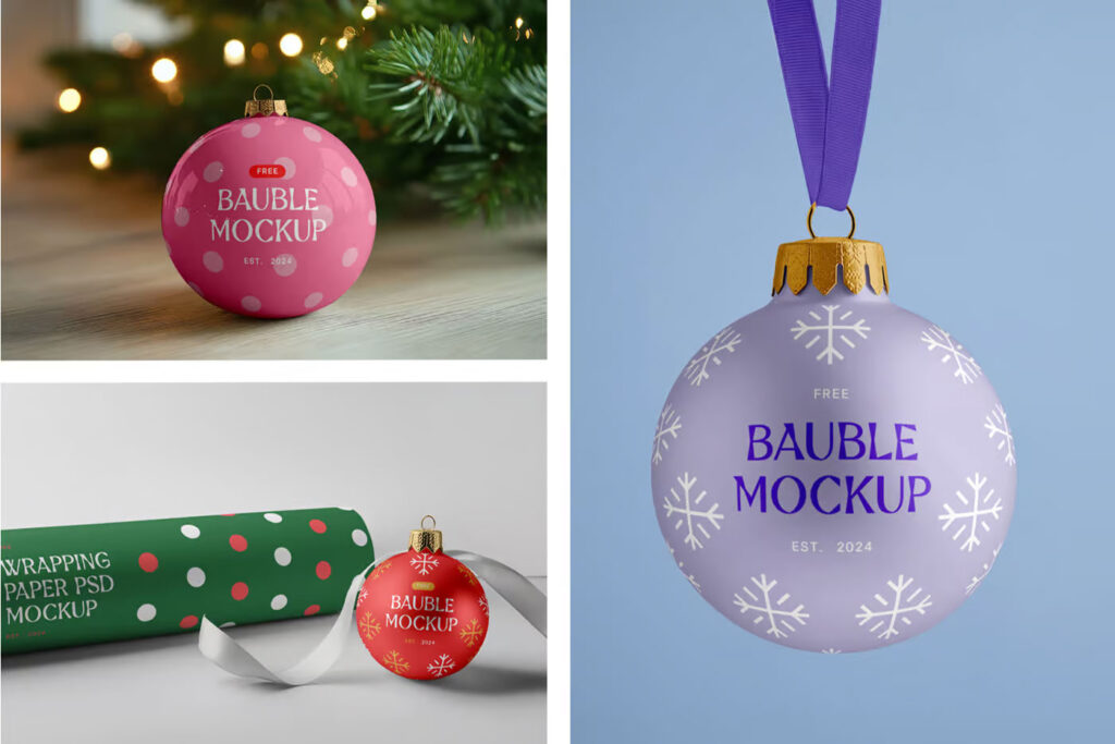 Christmas Bouble and Wrapping Paper Mockups