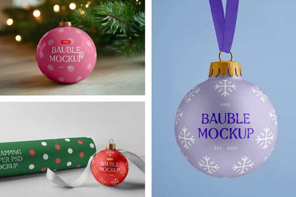 Christmas Bouble and Wrapping Paper Mockups