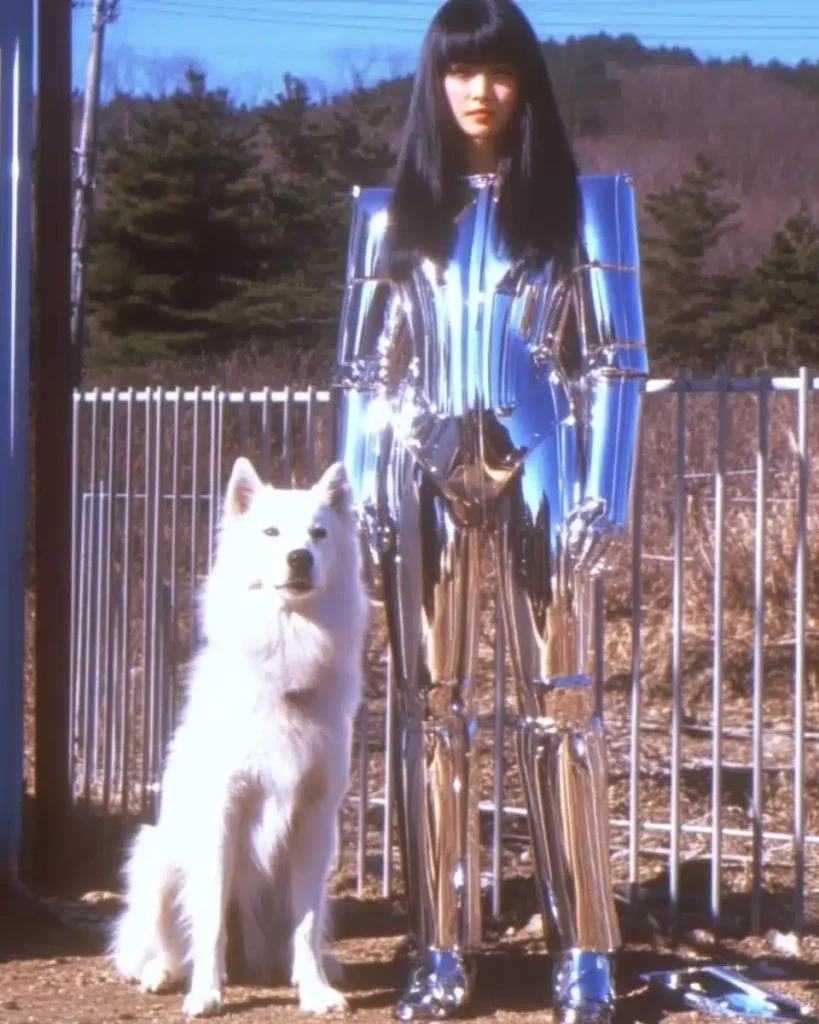 Chrome Armored Woman in Rural Korea
