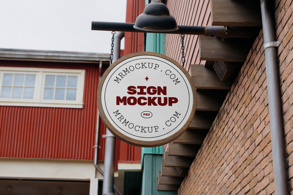 Circle Sign Mockup in Perspective Sight
