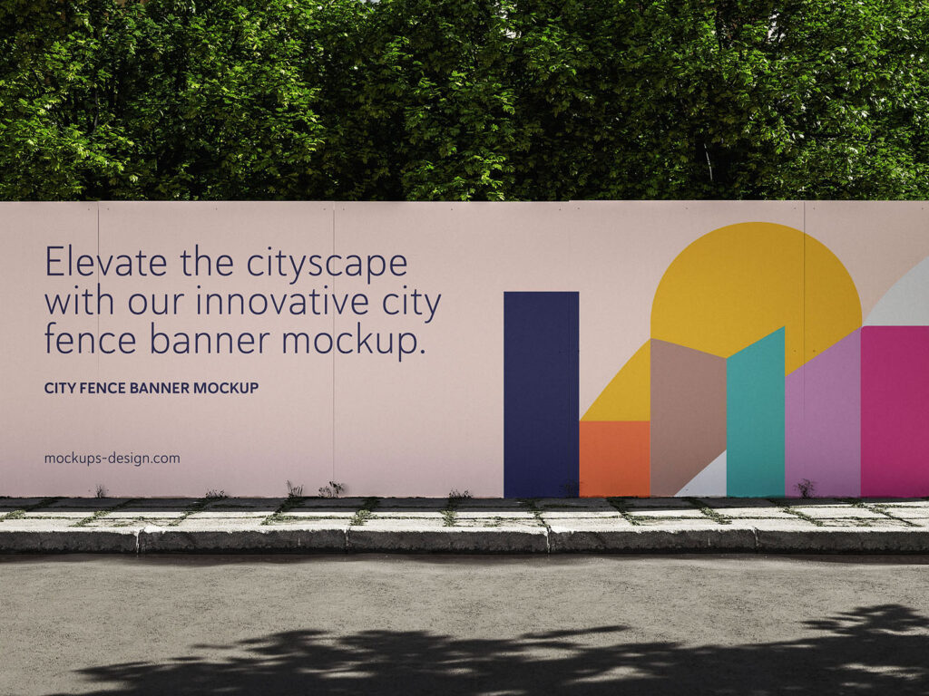 City Fence Banner Mockup in 2 Sights