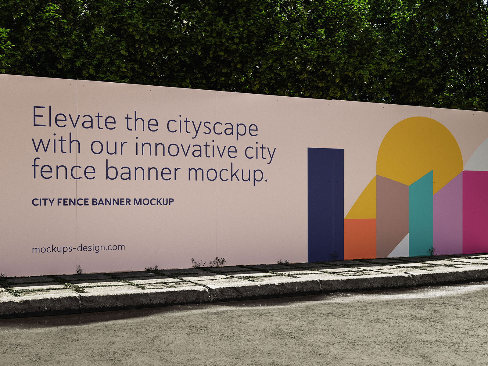 Free City Fence Banner Mockup in 2 Sights PSD Template