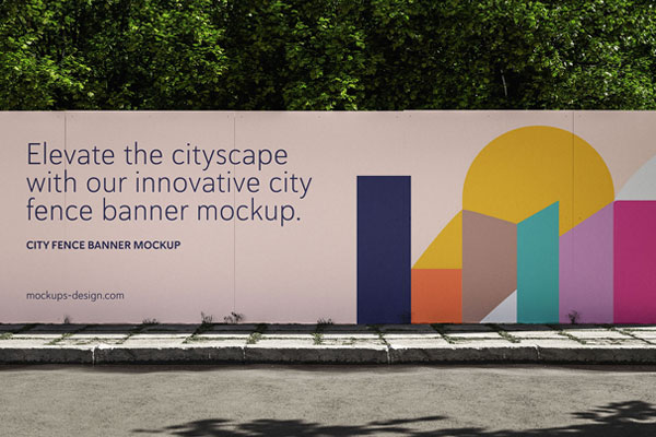 City Fence Banner Mockup in 2 Sights