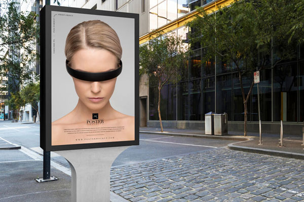 City Outdoor Billboard Poster on a Stone Stand Mockup