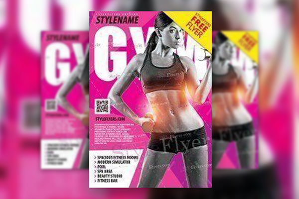 Classic Professional Gym Fitness Flyer Template with Pink Background