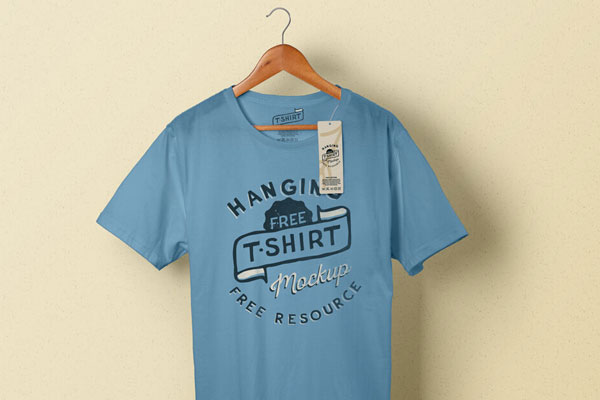 Classic T-Shirt on a Wooden Hanger Mockup