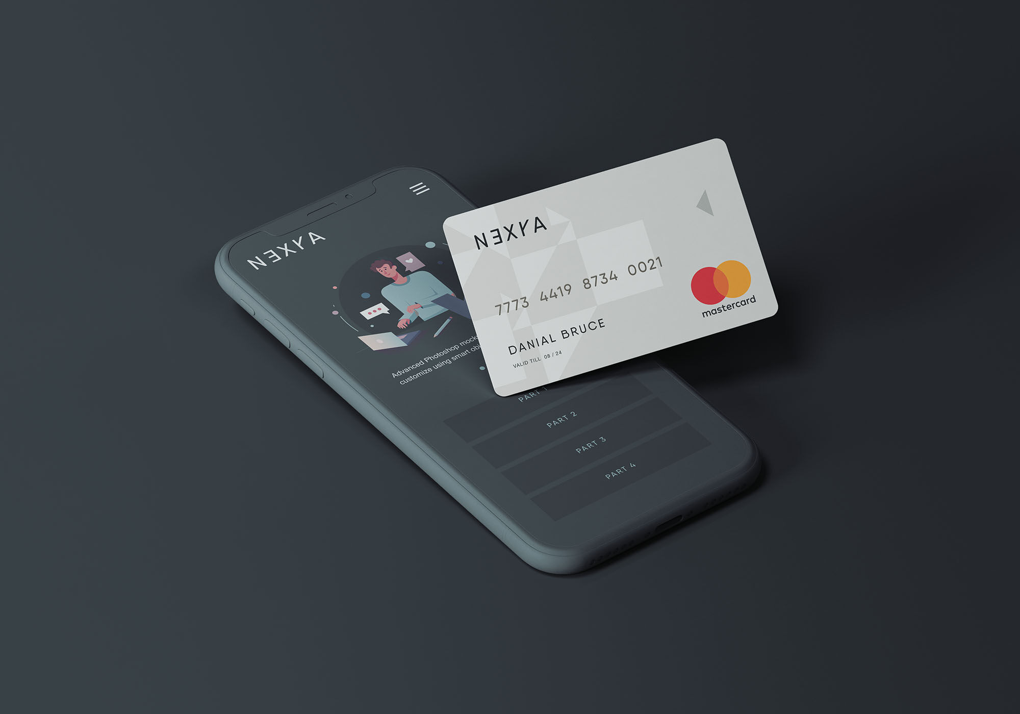 Clay Smartphone With Credit/Debit Card Mockup FREE PSD