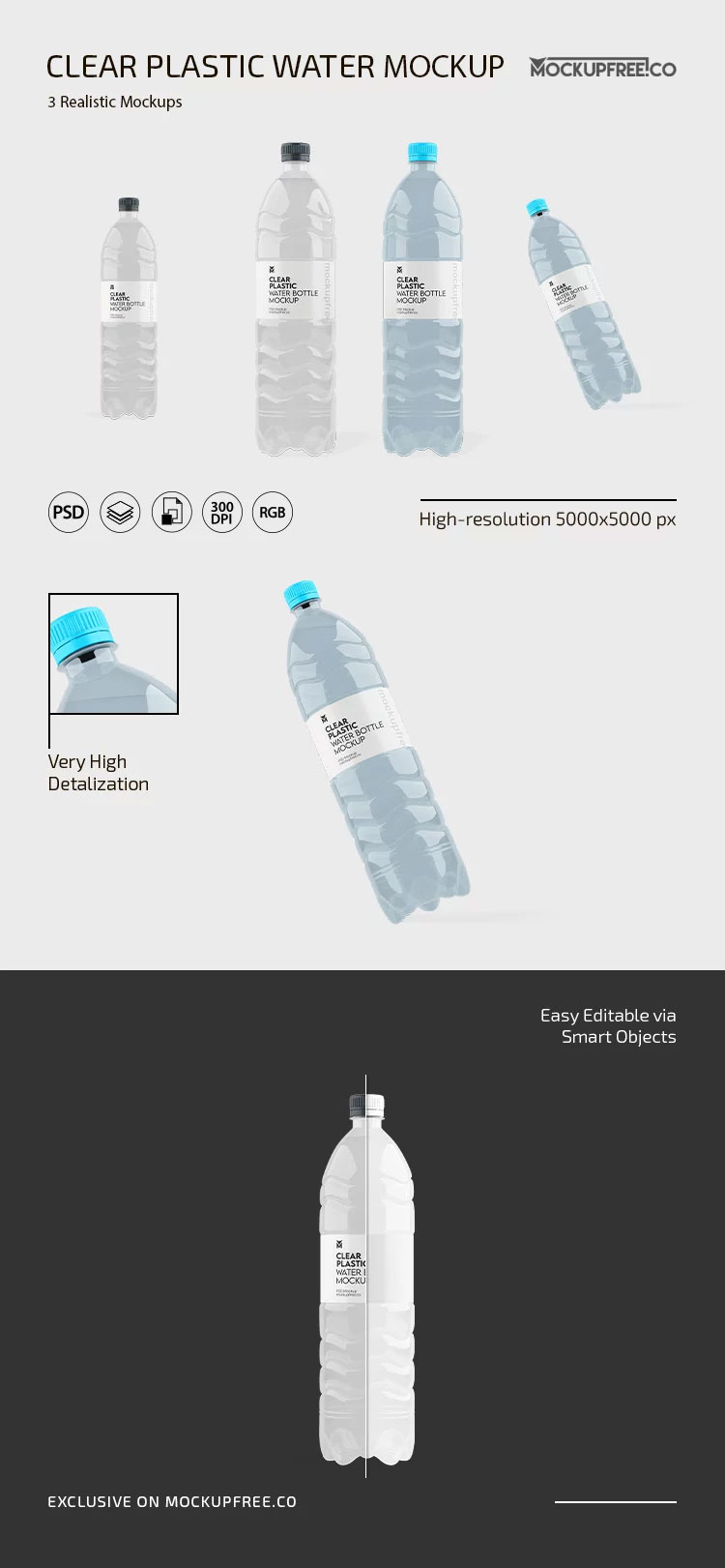Free Clear Plastic Water Bottle Mockup PSD Template