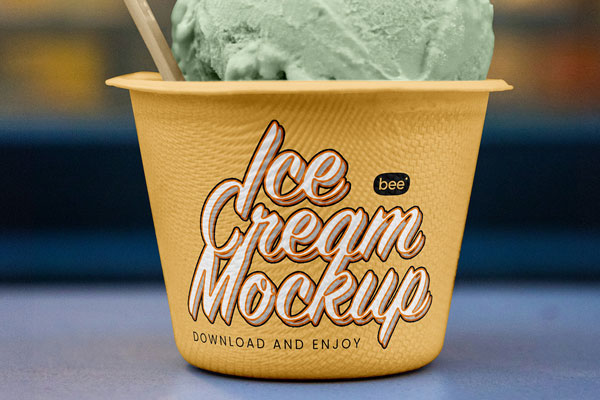 Close-up of Eco Ice Cream Cup Mockup in Front View
