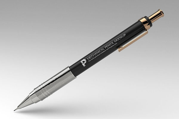 Close-up Shiny Steel Mechanical Pencil Mockup
