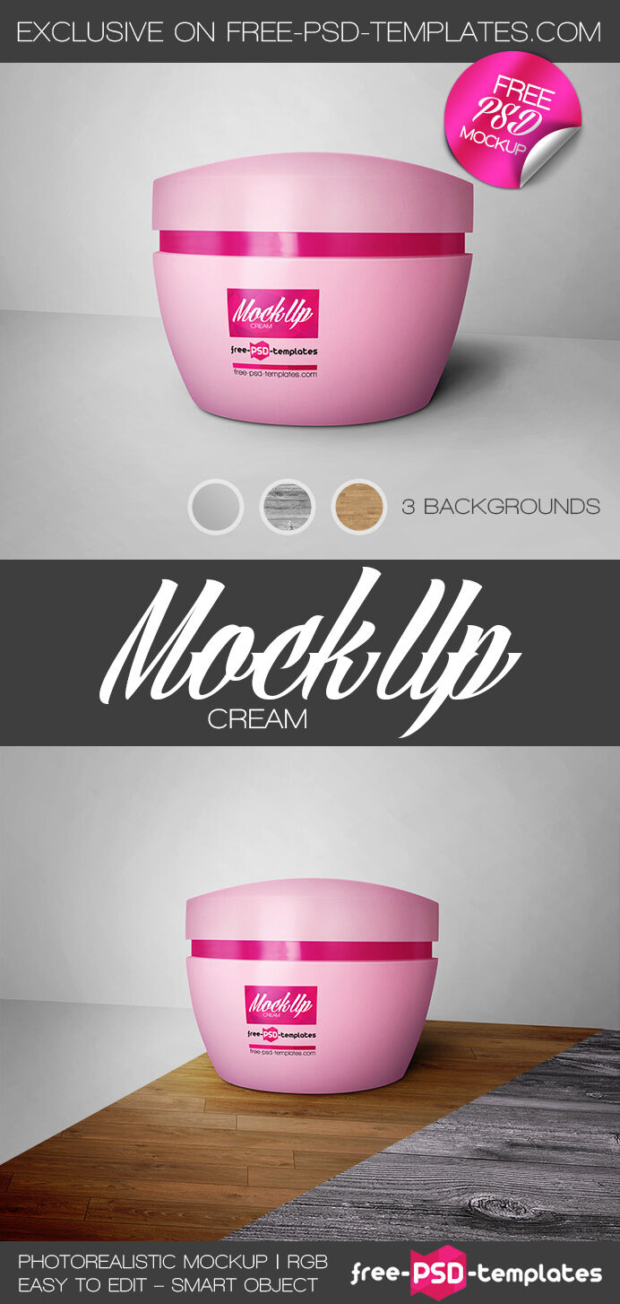 Close-up Shot 3/4 View Cream Jar Mockup with Different Backgrounds FREE PSD
