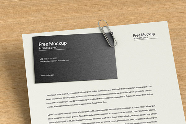 Close-up Shot of Letterhead Mockup with Business Card