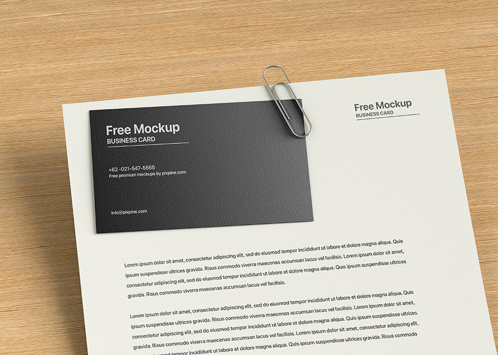 Close-up Shot of Letterhead Mockup with Business Card