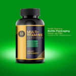 Close-up Shot Stand-up Multi Vitamin Bottle in Plain Setting Mockup