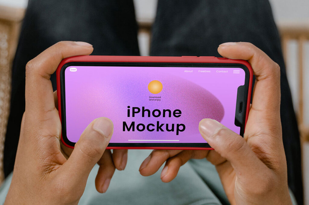 Close-up Sight of Horizontal iPhone Screen Mockup