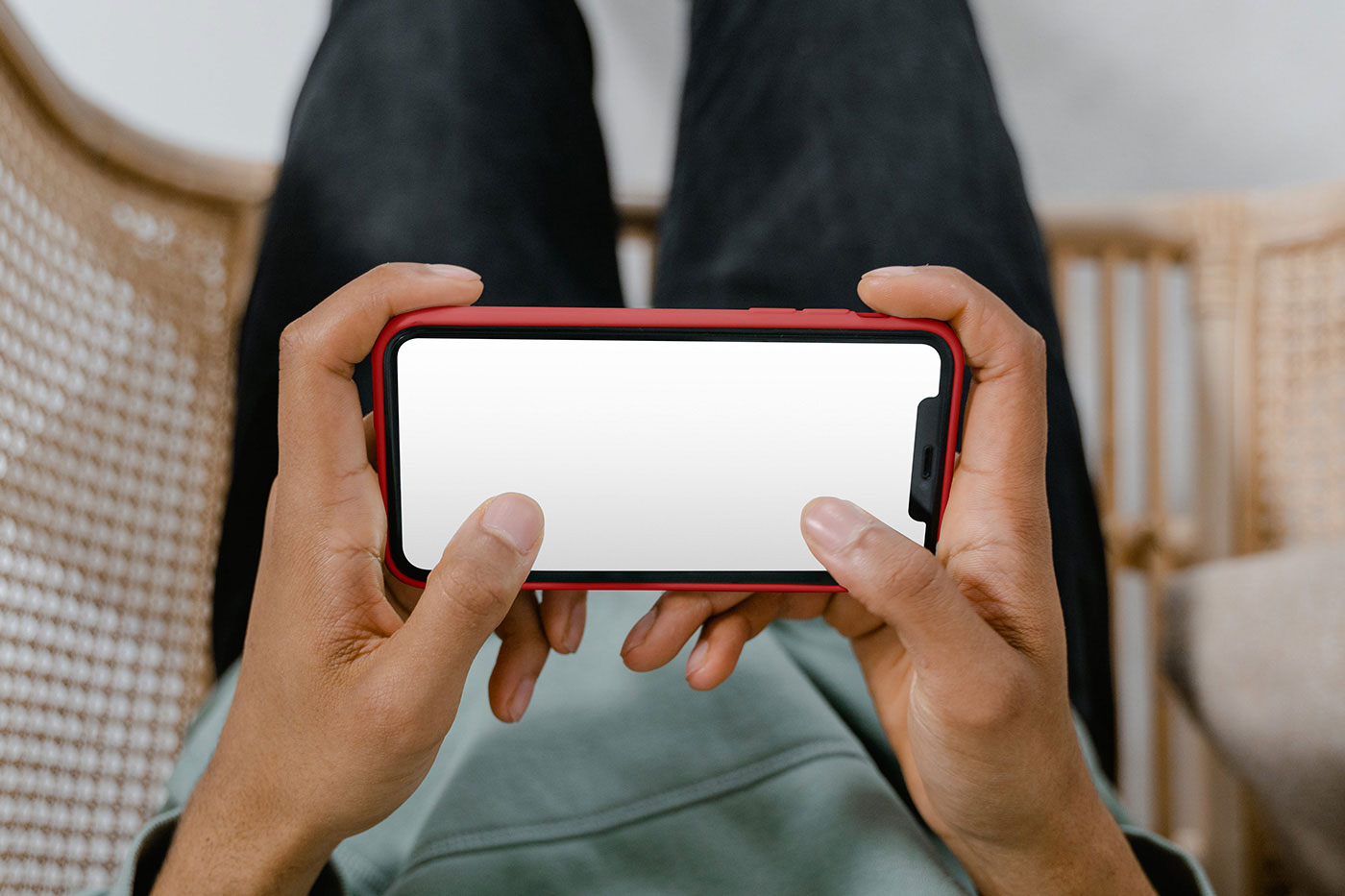 Free Close-up Sight of Horizontal iPhone Screen Mockup PSD Template