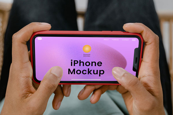 Close-up Sight of Horizontal iPhone Screen Mockup