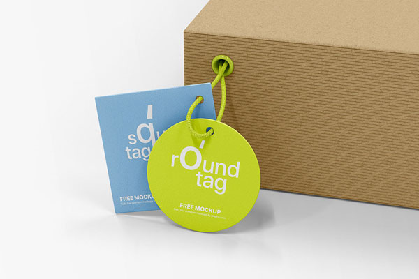 Close-up Sight of Tags Mockup with Box