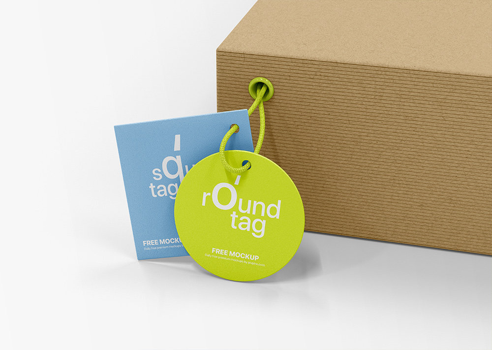 Close-up Sight of Tags Mockup with Box