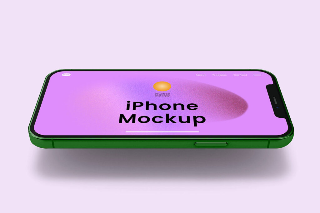 Close-up View of Levitating Horizontal iPhone Mockup