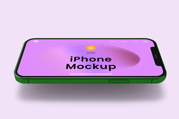 Close-up View of Levitating Horizontal iPhone Mockup