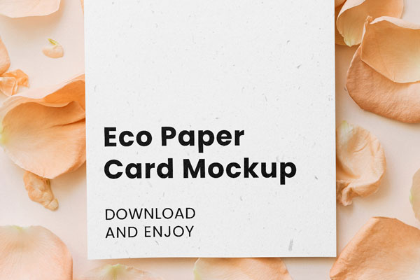 Close-up View of Paper Card Mockup with Flower Petal