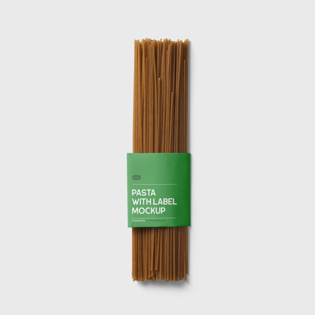 Close-up View of Pasta with Label Mockup